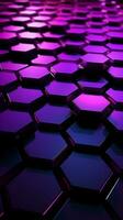 violet lumineux hexagones sur mystérieux foncé Contexte verticale mobile fond d'écran ai généré photo