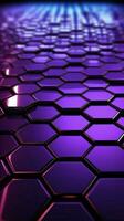 abstrait technologie Contexte avec chatoyant violet hexagones verticale mobile fond d'écran ai généré photo