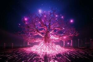 éthéré circuit arbre rose et violet textures dans 3d le rendu ai généré photo