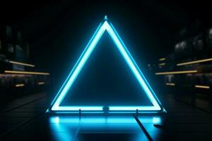 lisse néon conception une frappant bleu Triangle élément des stands en dehors ai généré photo