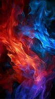 dynamique rouge et bleu flammes Danse contre une noir toile de fond verticale mobile fond d'écran ai généré photo