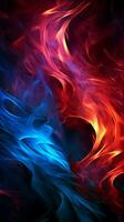 entrelacement rouge et bleu flammes hypnotiser sur une foncé Contexte verticale mobile fond d'écran ai généré photo