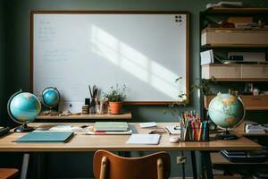 une salle de cours bureau détient organisé papeterie, apprêté pour académique engagement ai généré photo