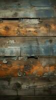 abandonné bois surface, juxtaposé avec graveleux béton mur texture dans artistique harmonie verticale mobile fond d'écran ai généré photo