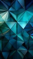 Triangle abstrait modèle Profond bleu, vert, blanc, et rafraîchissant cyan verticale mobile fond d'écran ai généré photo