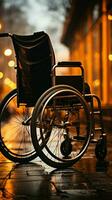handicap responsabilisation mains sur fauteuils roulants roues, illustrant détermination et aptitude verticale mobile fond d'écran ai généré photo