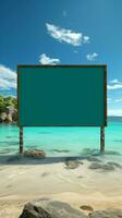 aqua panneau d'affichage vue inoccupé signe sur plage, regarder plus de tranquille des eaux verticale mobile fond d'écran ai généré photo