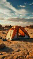 sablonneux solitude camping seul dans Dénudé désert, loin de civilisations agitation verticale mobile fond d'écran ai généré photo
