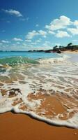 bord de mer ambiance clair vague sur plage, reflétant pur mer des eaux Naturel charme verticale mobile fond d'écran ai généré photo