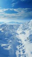 montée dans neige Humain empreintes document déterminé montée par hivernal colline verticale mobile fond d'écran ai généré photo