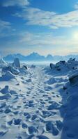 hivernal randonnée empreintes monter colline comme humains entreprise par neige couvert paysage verticale mobile fond d'écran ai généré photo