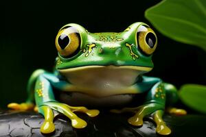 métamorphique révéler grenouille furtivement en dehors dans une remarquable transformation ai généré photo