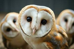 le commun Grange chouettes captivant proche en haut révèle ses transformation ai généré photo