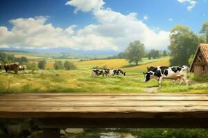 vaches pâturer pacifiquement dans une serein en bois espace, rural tranquillité ai généré photo