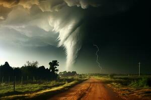 natures fureur déchaîné dans le forme de une puissant tornade ai généré photo