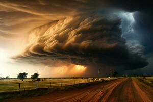 une tempête fait rage dans le vaste étendue de le génial plaines ai généré photo