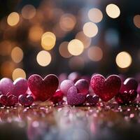 panoramique valentines toile de fond vivace magenta, rose rouge cœurs, et brillant bokeh séduire pour social médias Publier Taille ai généré photo
