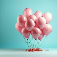 pastel des ballons sur rose Contexte 3d le rendu, anniversaire fête arrière-plan, copie espace pour social médias Publier Taille ai généré photo