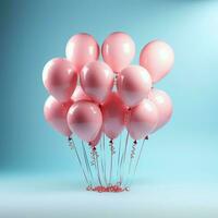 pastel des ballons sur rose Contexte 3d le rendu, anniversaire fête arrière-plan, copie espace pour social médias Publier Taille ai généré photo