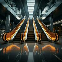 précision Capturer détail coup révèle escalier mécanique dans contemporain bâtiment ou métro station pour social médias Publier Taille ai généré photo