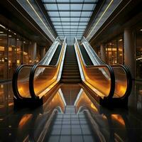 précision Capturer détail coup révèle escalier mécanique dans contemporain bâtiment ou métro station pour social médias Publier Taille ai généré photo