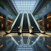architectural fonctionnalité détaillé coup vitrines escalier mécanique dans moderne bâtiment ou métro station pour social médias Publier Taille ai généré photo