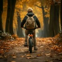 enseignement roues, homme sida des gamins bicyclette leçon, vu de le retour pour social médias Publier Taille ai généré photo