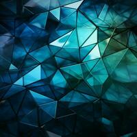triangulaire abstraction dans teintes de Profond bleu, vert, blanc, et vif cyan pour social médias Publier Taille ai généré photo