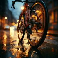 freinage action, fermer vitrines cyclistes main saisissant et en fonctionnement vélo frein pour social médias Publier Taille ai généré photo