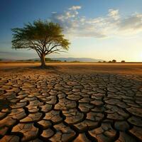 sécheresse sinistré sol ours seul arbre, dépeindre climat changements l'eau pénurie impact pour social médias Publier Taille ai généré photo