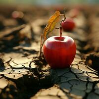 sécheresse sinistré sol berceaux pomme, emblématique de faim, l'eau rareté, et agricole détresse pour social médias Publier Taille ai généré photo