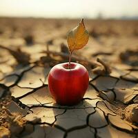 emblématique Pomme sur sec Terre illustre nourriture insécurité, l'eau pénurie, agricole crise pour social médias Publier Taille ai généré photo