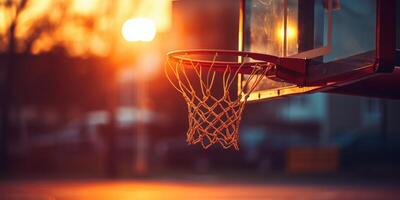 basketball cerceau dans le Soleil. sport jeu. génératif ai photo