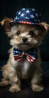 mignonne chien habillé dans nous nationale couleurs. juillet 4e est indépendance journée de le uni États de Amérique. génératif ai photo