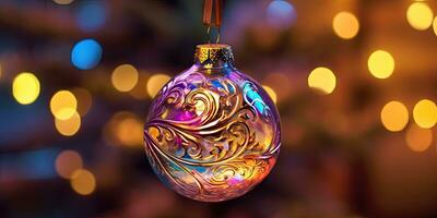 magnifique Noël décorations sur le Noël arbre. Noël thème. génératif ai photo