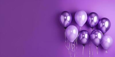 violet des ballons sur une violet arrière-plan, avec espace pour texte. violet bannière. génératif ai photo