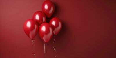 rouge des ballons sur une rouge arrière-plan, avec espace pour texte. le bannière est rouge. génératif ai photo