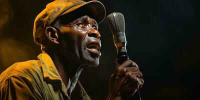 africain homme chante dans karaoké. génératif ai photo