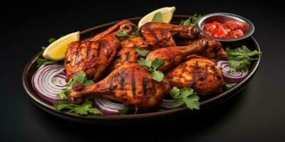 le nationale plat de Inde, tandoori poulet. plat fermer. génératif ai photo