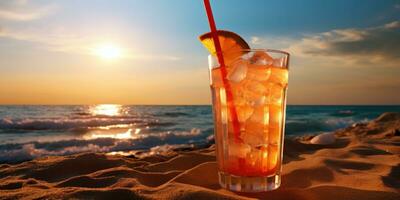 cocktail sur le plage. Orange cocktail avec glace. génératif ai photo