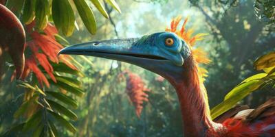 brillant image de une ptérasaure jungle. fantaisie monde. dinosaure. génératif ai photo