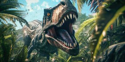fantaisie image de tyrannosaure dans le jungle. fantastique. haute qualité illustration. génératif ai photo