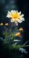 magnifique Adonis fleur avec gouttes de pluie. photo pour affiche ou fond d'écran. génératif ai