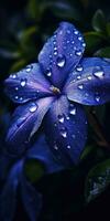 magnifique pervenche fleur avec gouttes de pluie. génératif ai photo