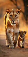 lionne et petits dans sauvage et Naturel habitat. génératif ai photo