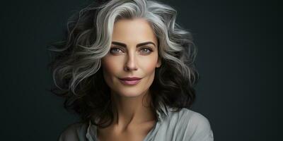 aux cheveux gris magnifique femme fermer. photo pour publicité. génératif ai