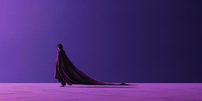 silhouette de une fille dans une robe sur une violet Contexte. génératif ai photo