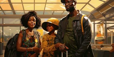 africain famille à le aéroport. génératif ai photo