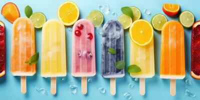 fruit popsicle sur une lumière Contexte. génératif ai photo