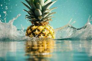l'eau éclaboussure sur ananas fruit. ai génératif pro photo